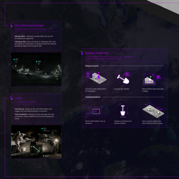 Closeup of science sampling requirements and sample interface views.