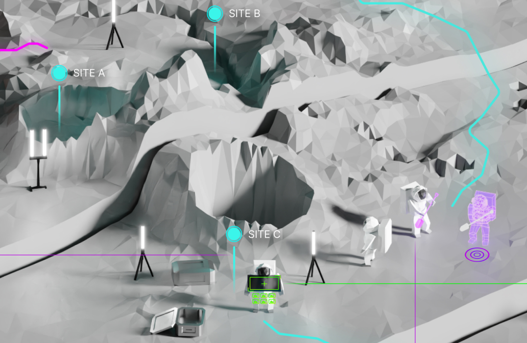 Closeup of sampling site from lunar traverse render.