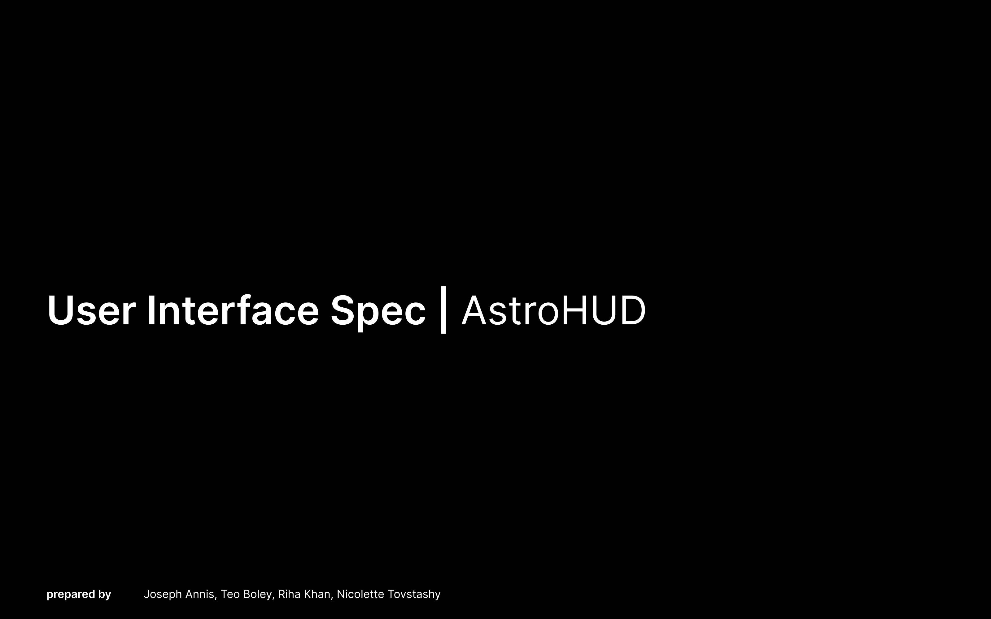 Title slide of user interface spec packet.