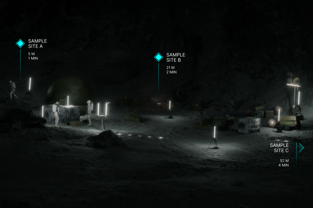 Three site micronavigation points set in a cavernous science sampling site.