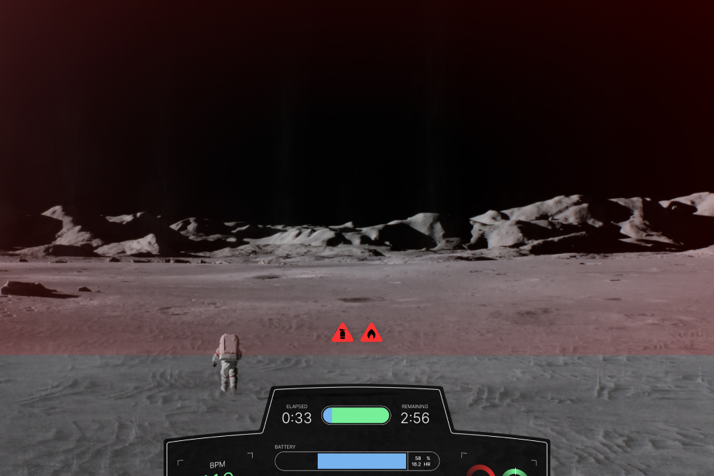 Alert vignette and symbols as they appear in the central view, with the bottom biometrics panel visible for reference.